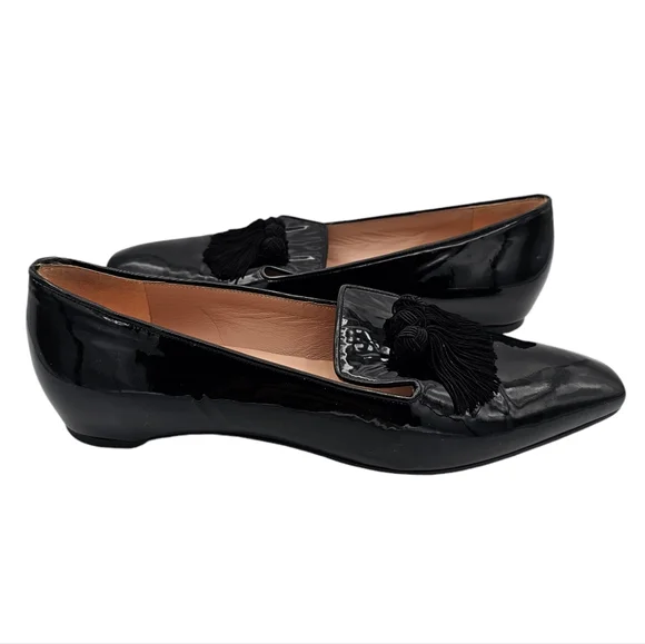 Stuart Weitzman Leather Square Toe Tassle Loafer Flats Black Size 8 - Picture 10 of 13